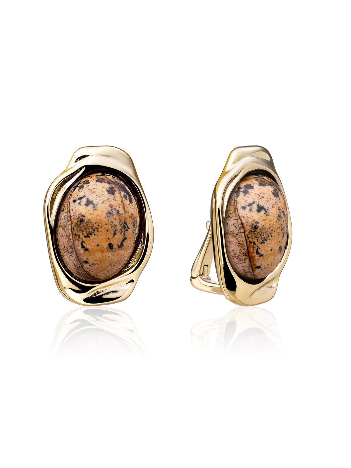 Flow Push Back Oorbellen Landscape Jasper - Gold Plated