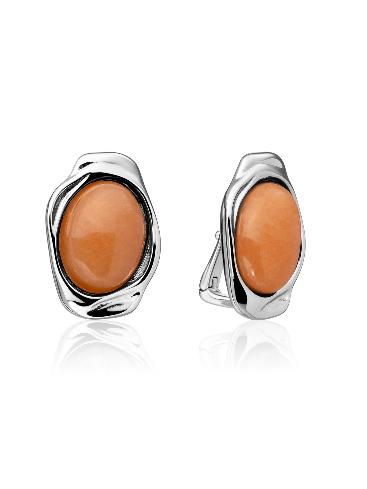 Flow Push Back Oorbellen Red Aventurine - Rhodium Plated