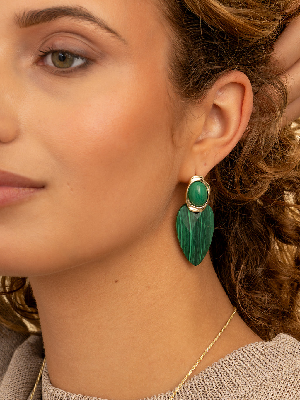 Flow Push Back Oorbellen Malachite
