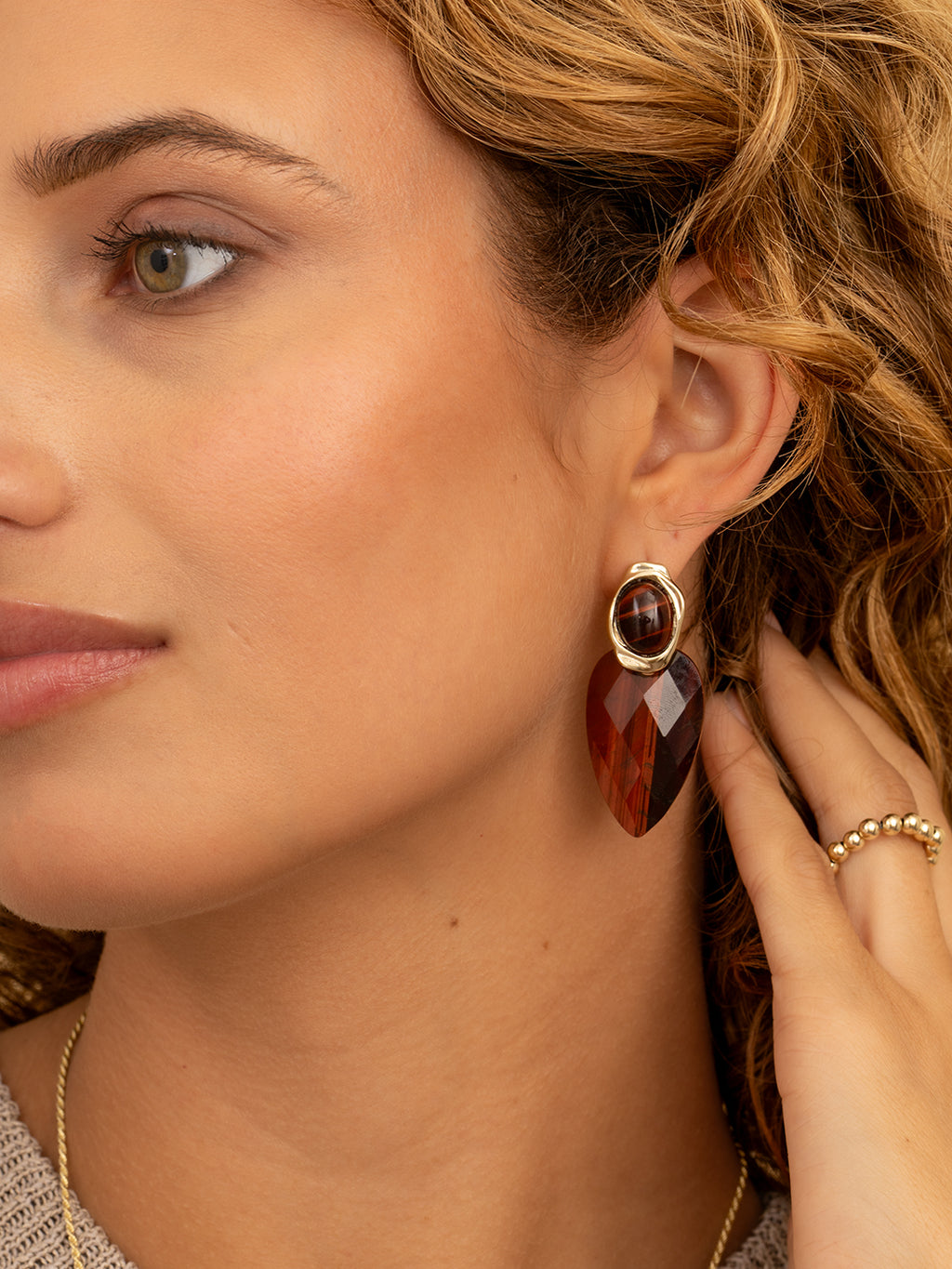 Oorbel Edelstenen Blossom Red Tiger Eye
