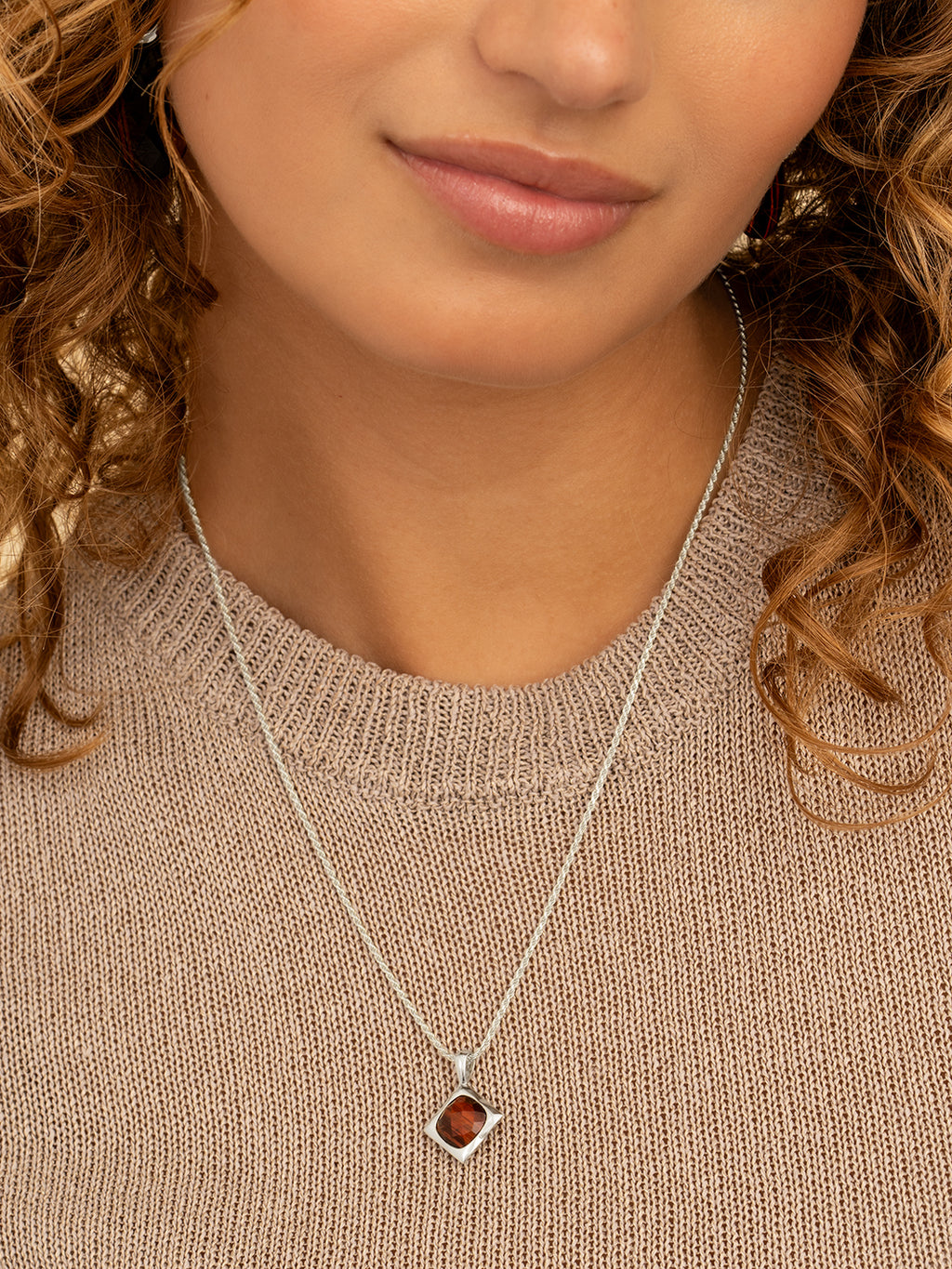 Cushion Cut Pendant Red Tiger Eye