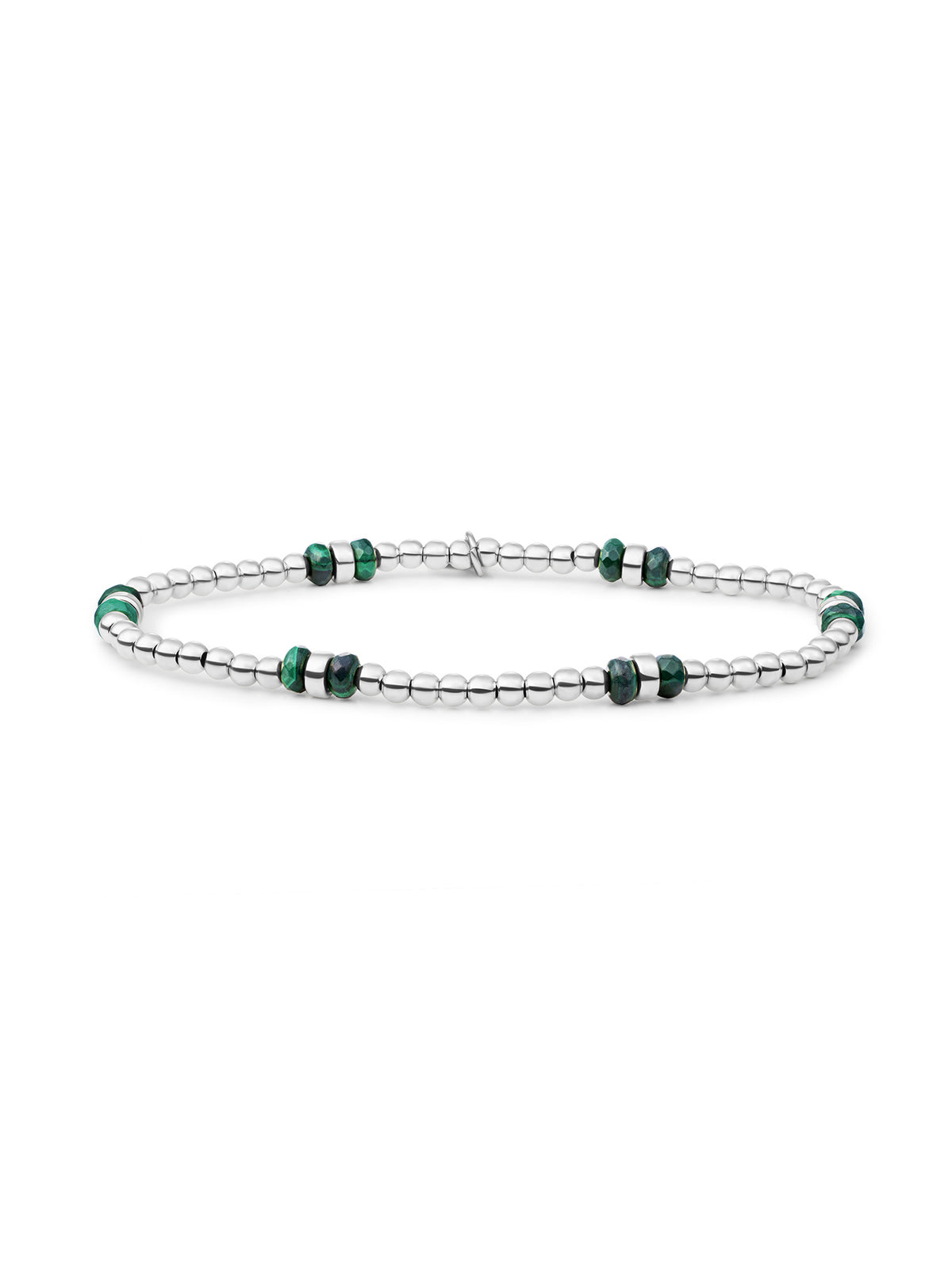 Double Reverse Roundel Armband Malachite - Rhodium Plated