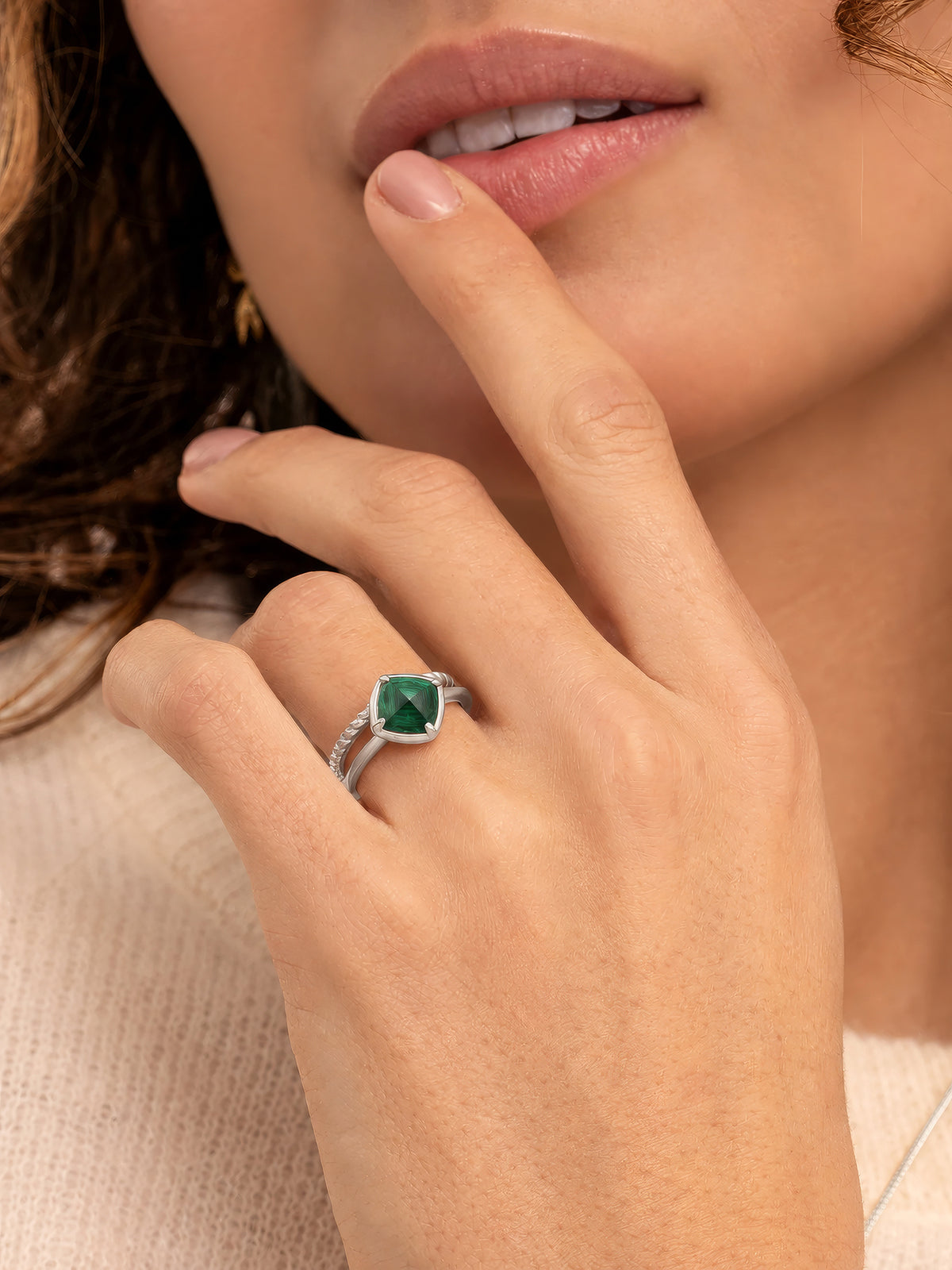 Edge Ring Malachite Zilver