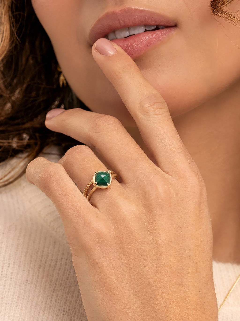 Edge Ring Malachite 9K Goud