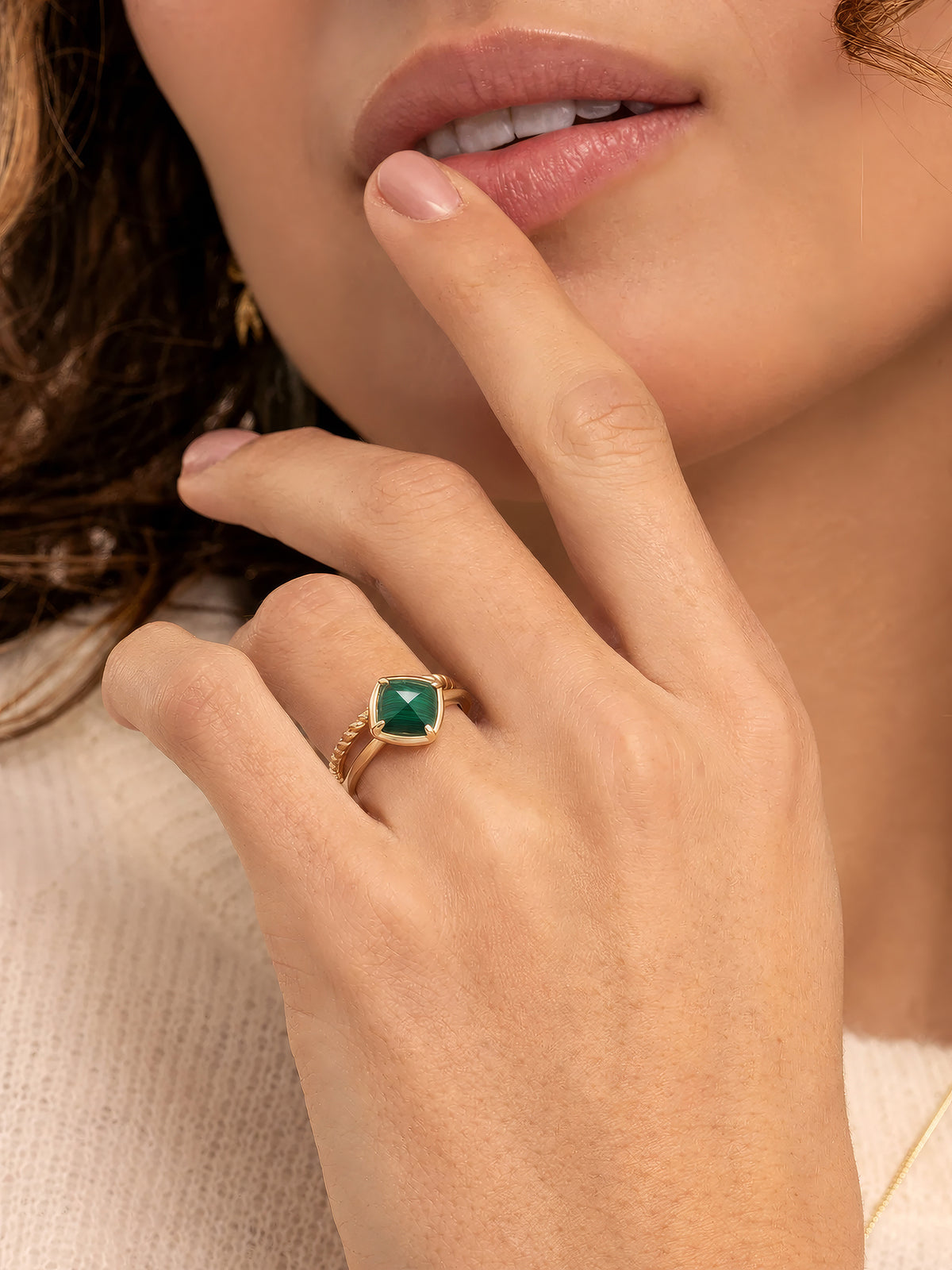 Edge Ring Malachite 9K Goud