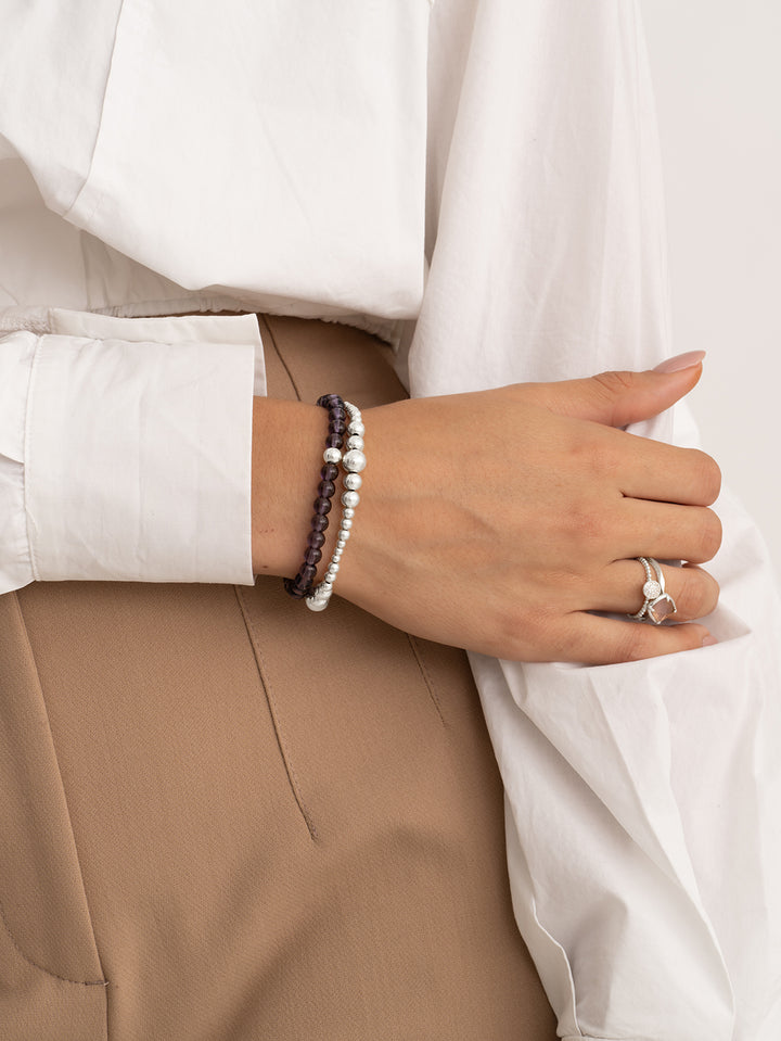 Aubergine Quartz Bracelets Saturne Wave Stack | Argent