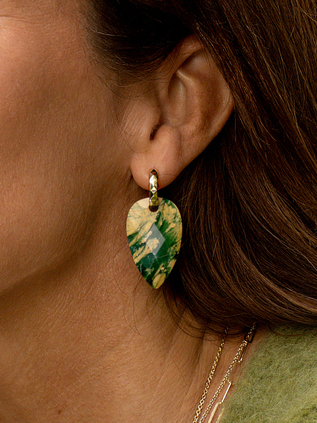 Ya'an Green Jade Blossom Earring Gemstones