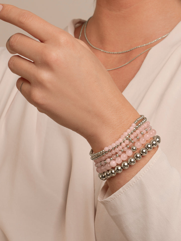 Rose Quartz Extra Large Bracelets Stack | Silver