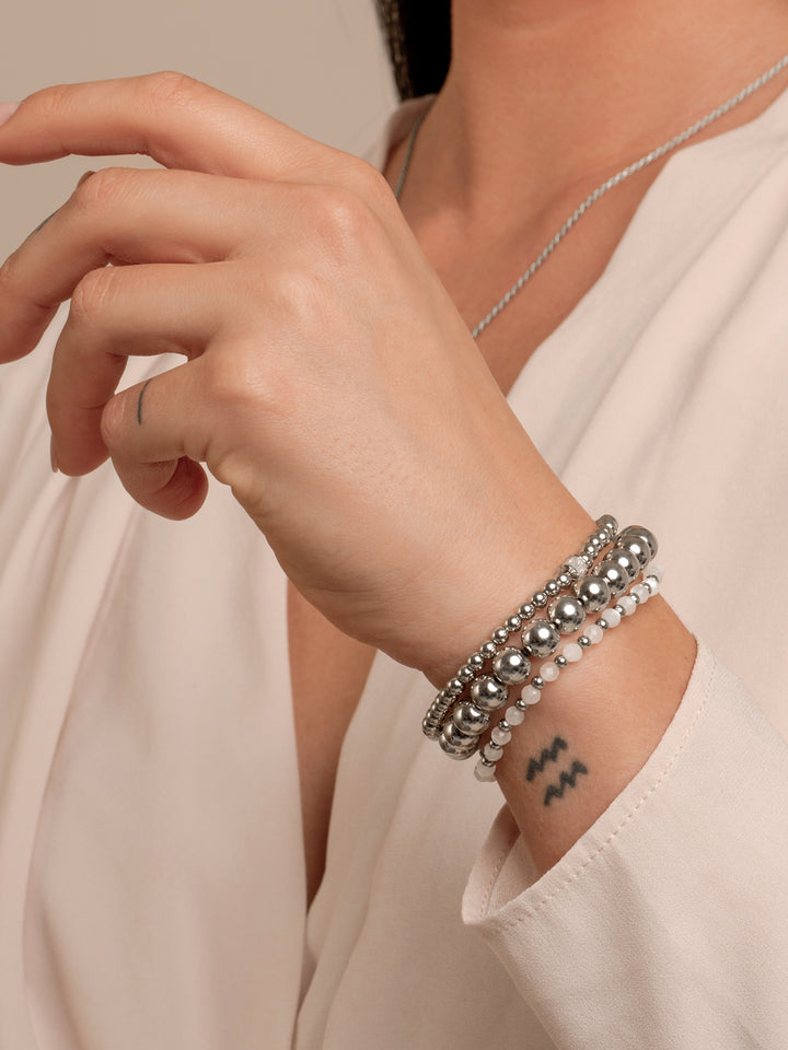 Moonstone Baguette Cylinder Bracelets Stack | Silver