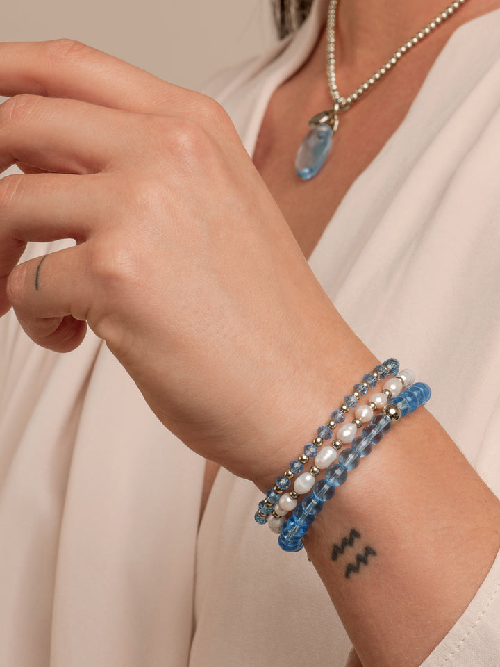Aquamarine Quartz Interstellar bracelets stack | Silver