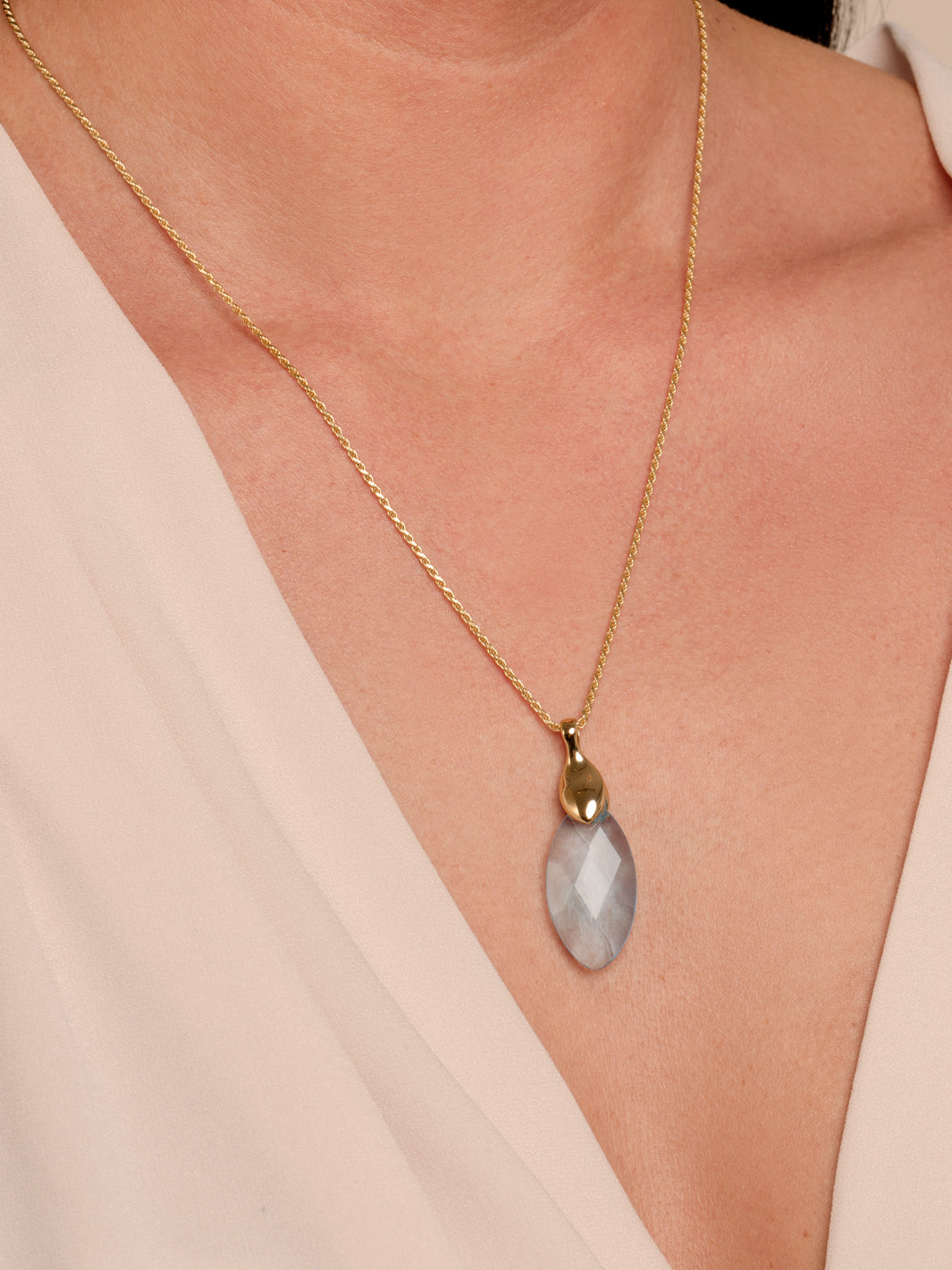 Aquamarine Quartz Leaf Necklace Gemstones