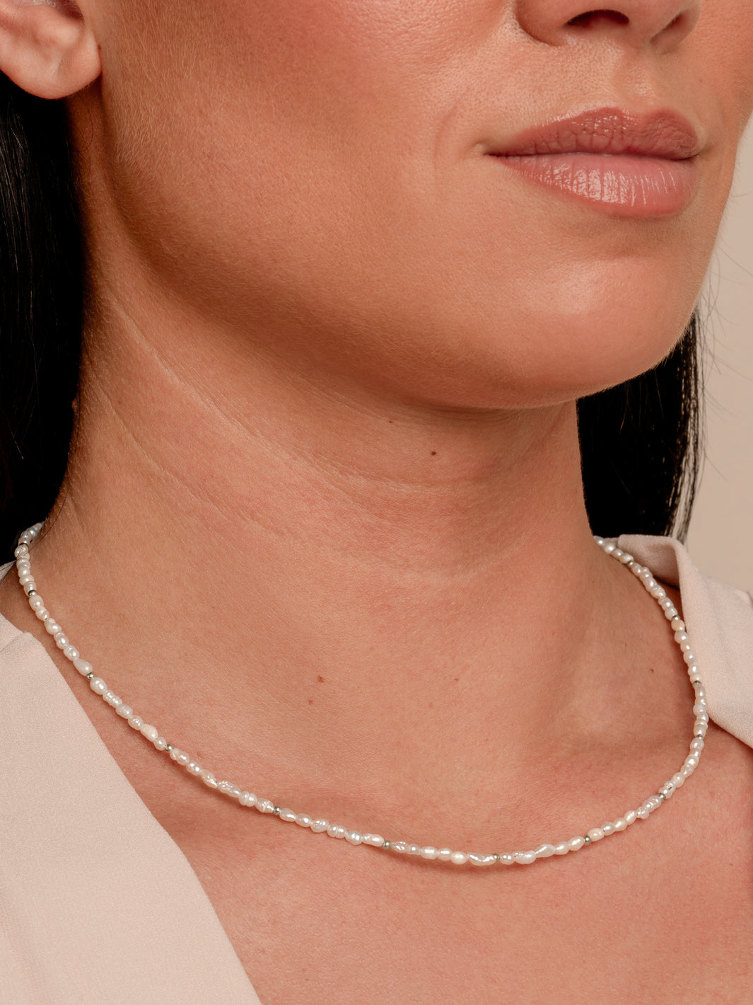 Pearl Beaded Chain 2mm Silver