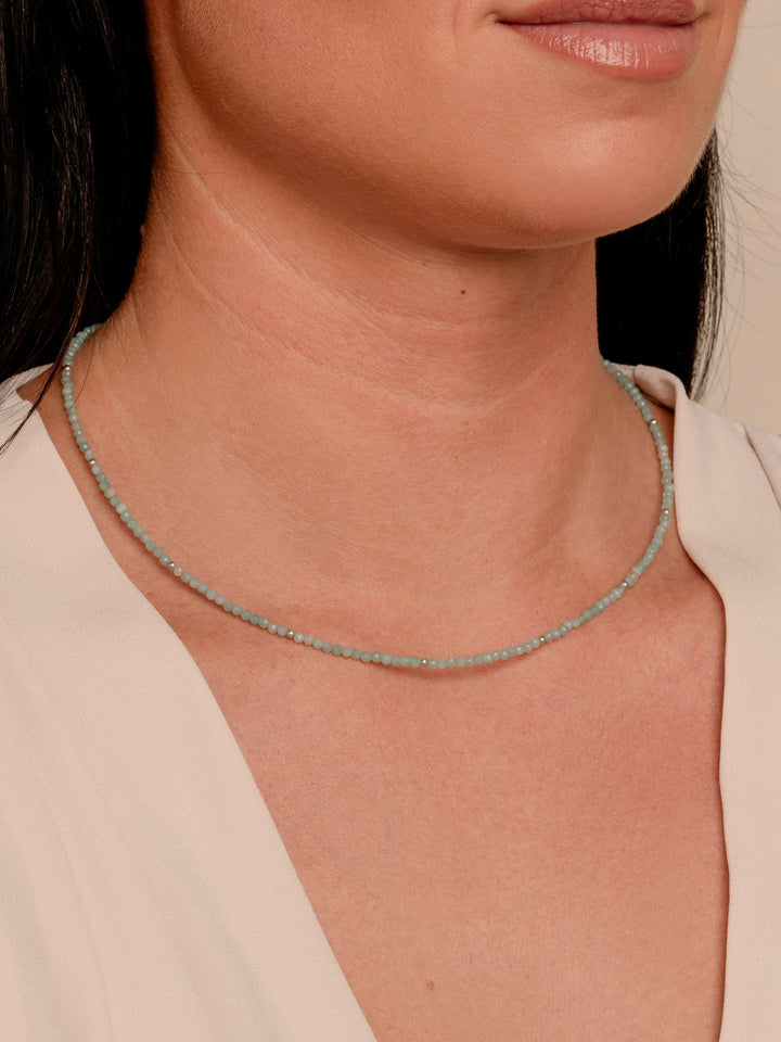 Rich Green Amazonite Beaded Chain 2mm Silver