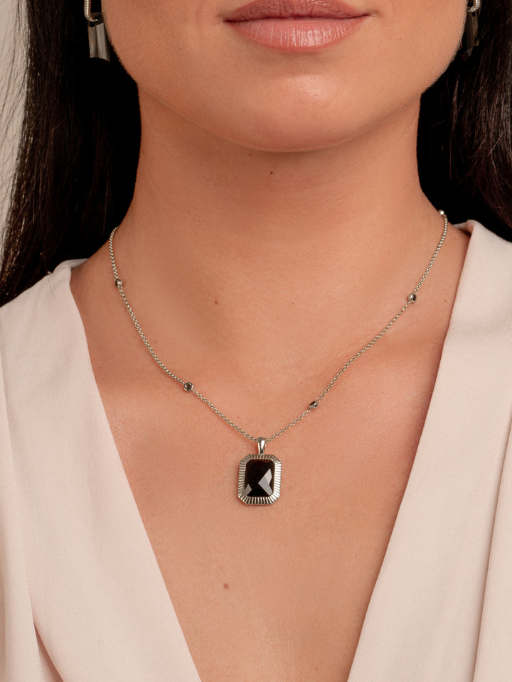 Onyx Baguette necklace Set | Silver