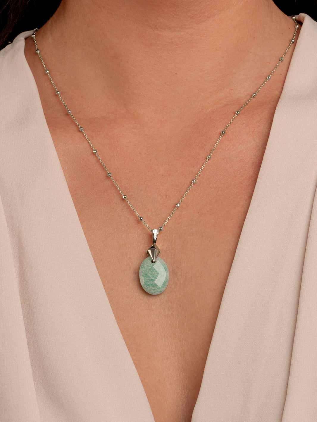 Rich Green Amazonite Medium Oval Fuse necklace Set | Silver