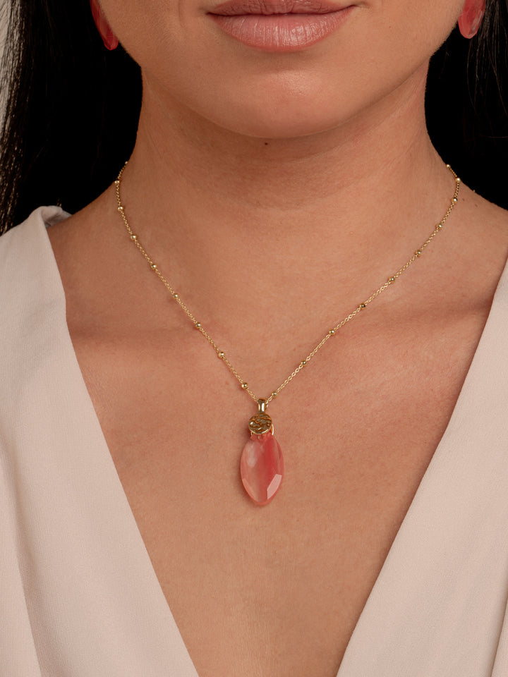 Cherry Quartz Leaf Fuse necklace Set | Gold Plated