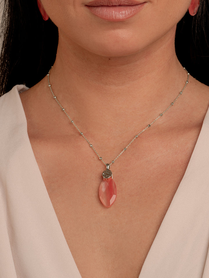 Cherry Quartz Leaf Fuse necklace Set | Silver