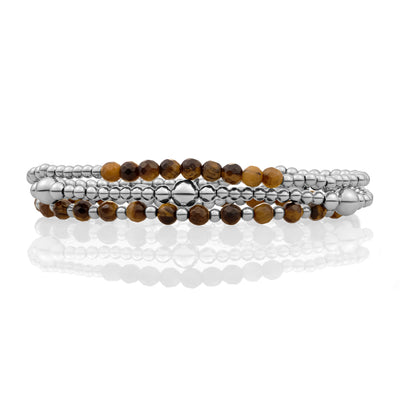 Tiger Eye Bold Mix Bracelets Stack l Silver