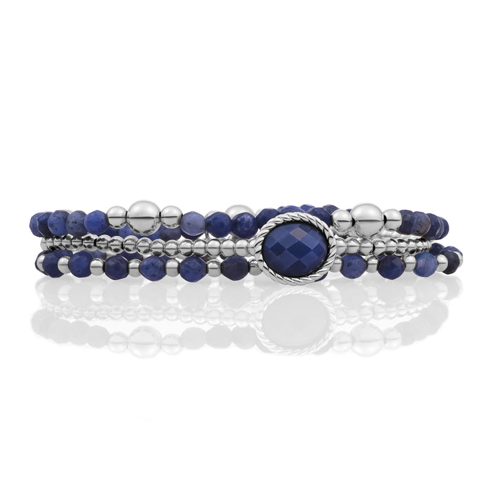 Sodalite Twist Armbands Stack l Silver