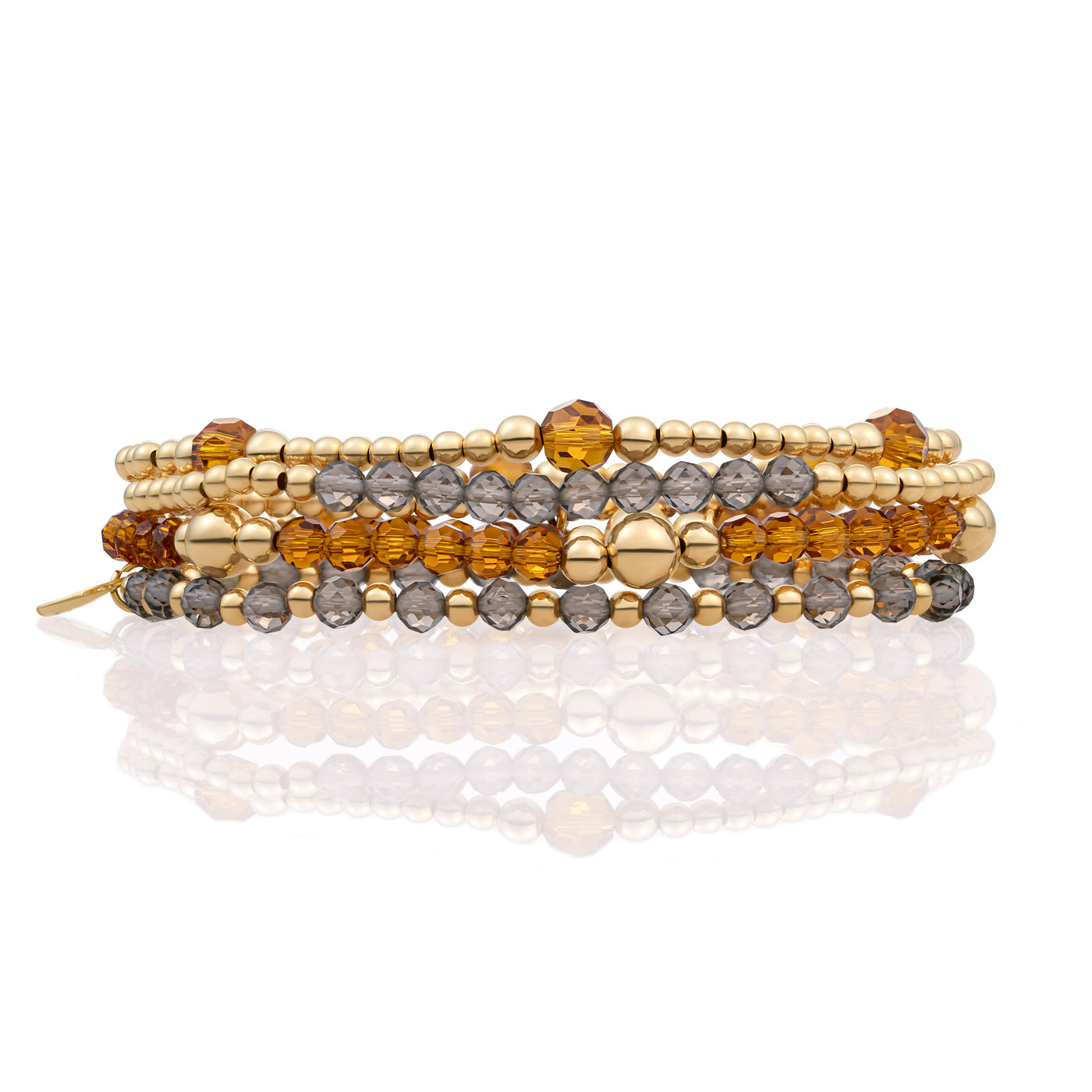 Citrine Quartz & Smoky Quartz Bracelets Stack Gold Plated