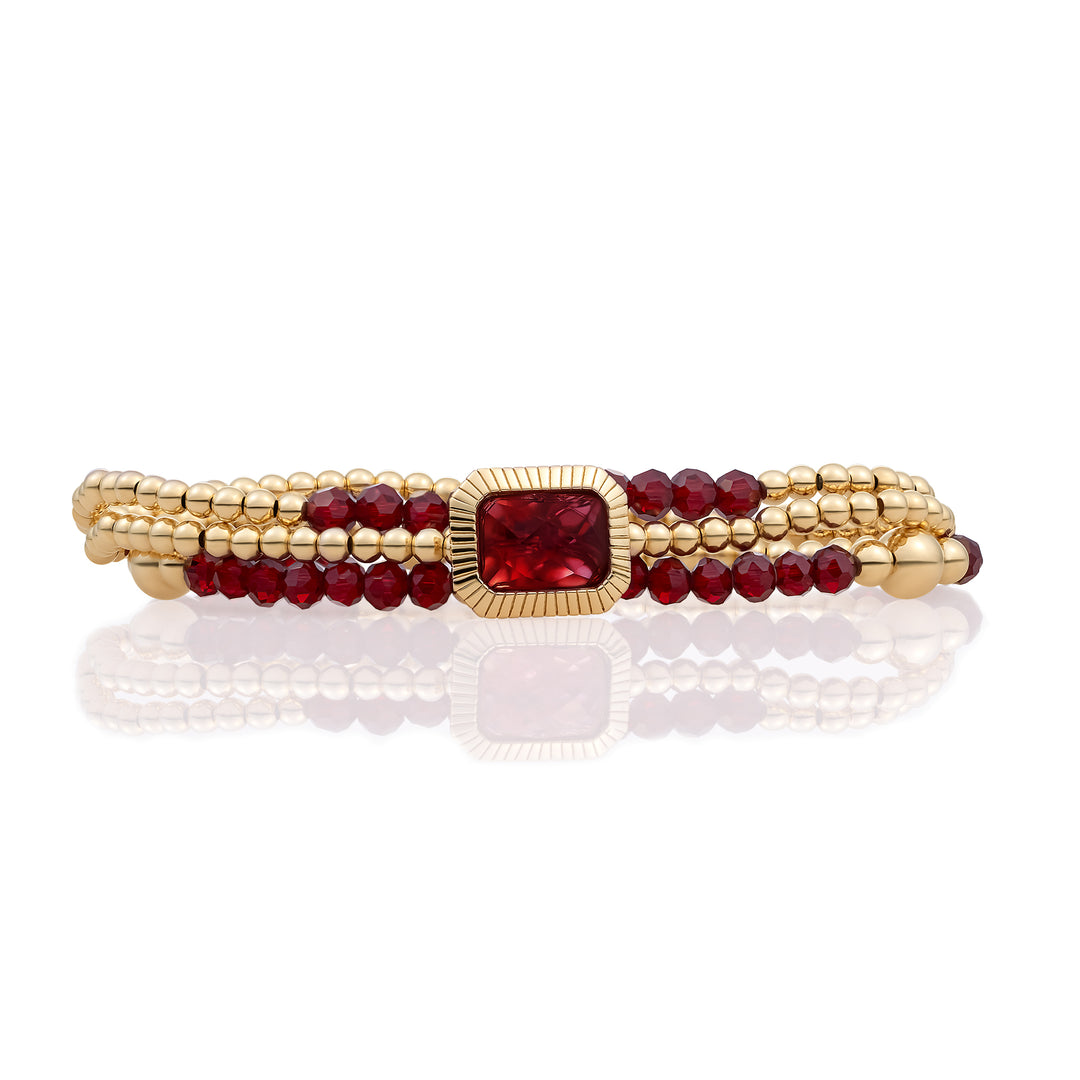 Ruby Quartz Baguette Bracelets Stack Gold Plated