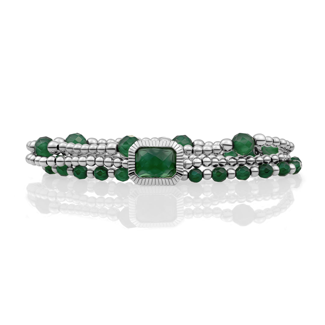 groene onyx armbandenset voor dames in zilverkleur 