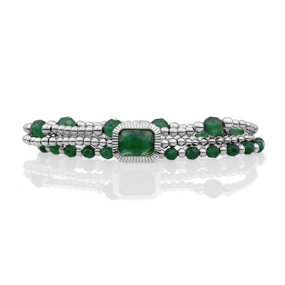 Green Onyx Baguette Bracelets Stack l Silver