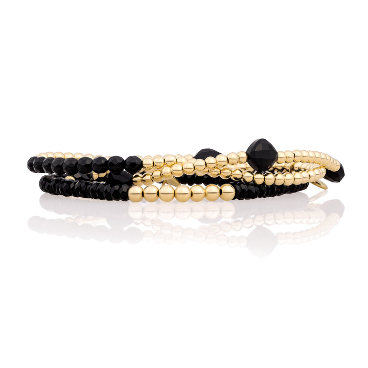 Onyx Universe Cushion Cut Bracelets Stack | Gold Plated