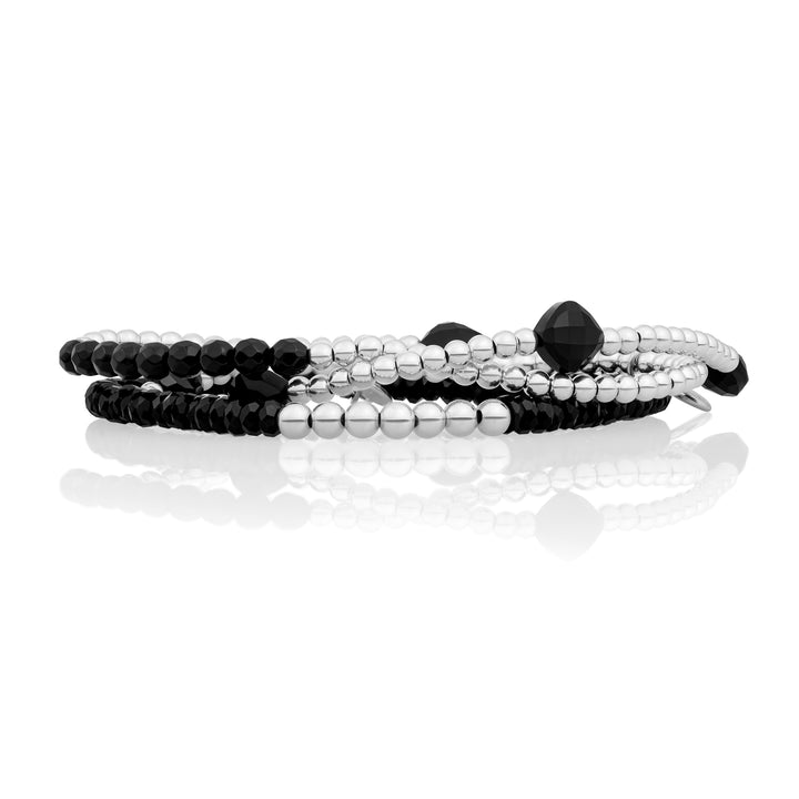 Onyx Universe Cushion Cut Bracelets Stack | Silver