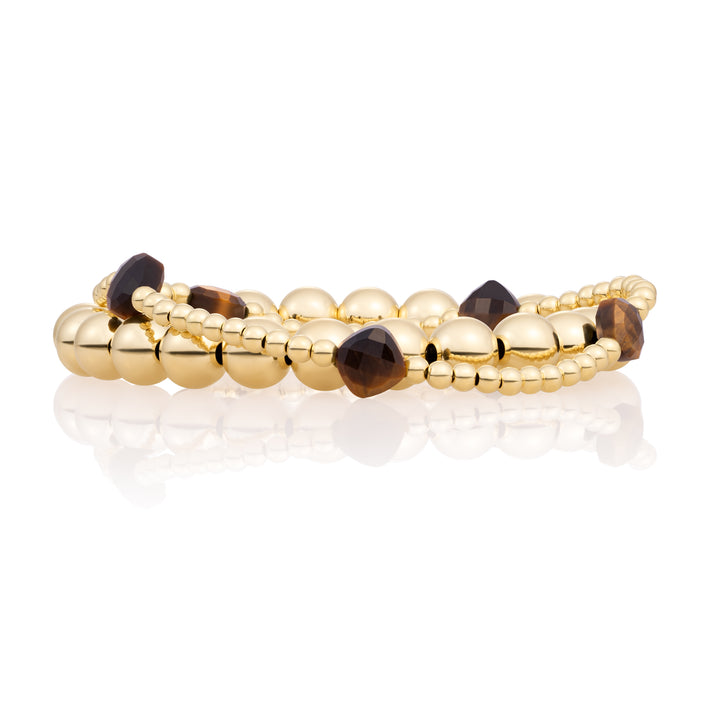 Tiger Eye Cushion Cut Saturn Armbänder Stack | vergoldet