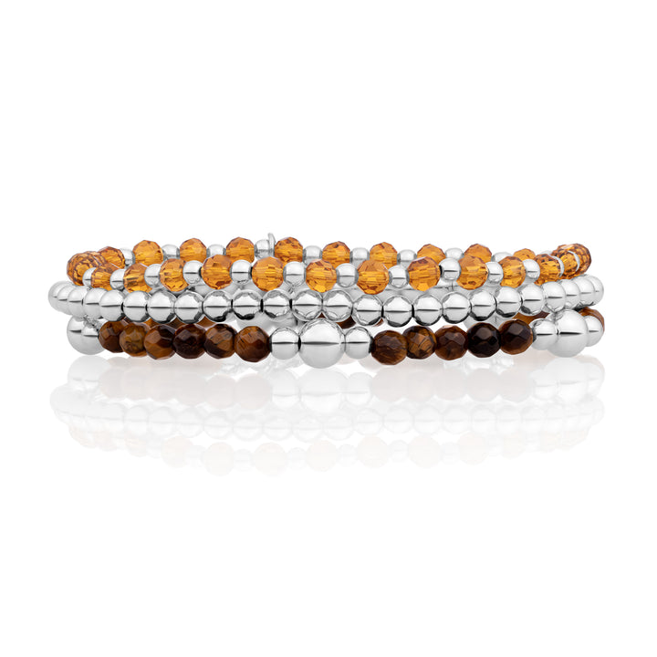 Tiger Eye Bold Mix Saturne Bracelets Stack | Argent