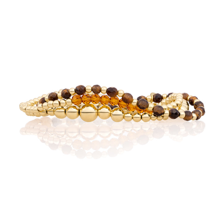 Tiger Eye Interstellar Wave Mix Armbänder Stapel | Gold -gelöscht