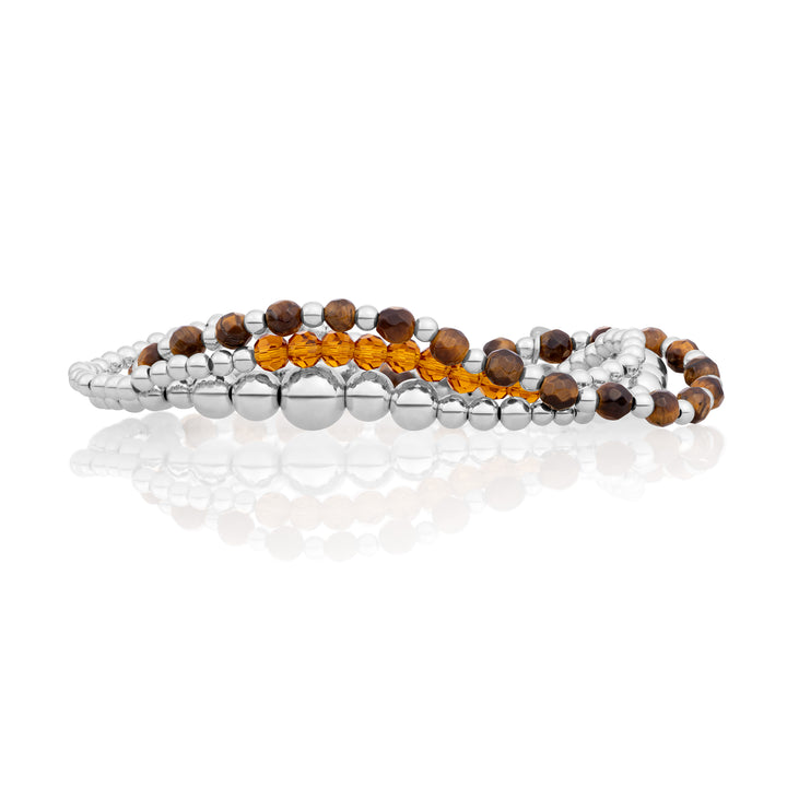 Tiger Eye Interstellar Wave Mix Bracelets Stack | Argent