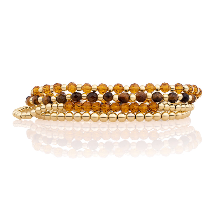 Tiger Eye Citrine Interstellare Armbänder Stapel | Gold -gelöscht