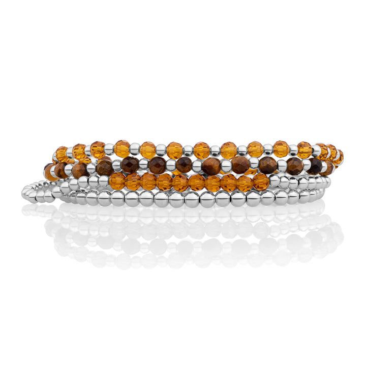 Tiger Eye Citrine Interstellare Armbänder Stapel | Silber