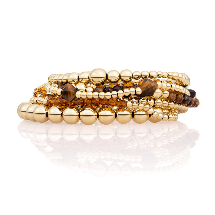 Tiger Eye Citrine Wave Mix Armbanden Stack | Goudkleurig