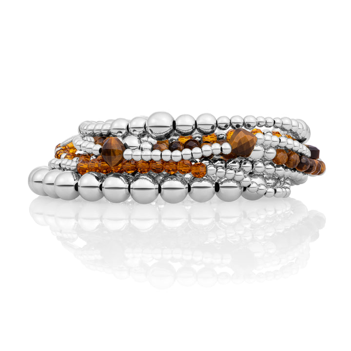 Tiger Eye Citrine Wave Mix Bracelets Stack | Silver