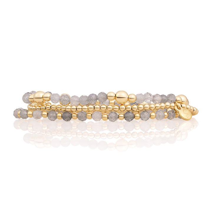 Labradorite Bold Mix Interstellar Armbanden Stack | Goudkleurig