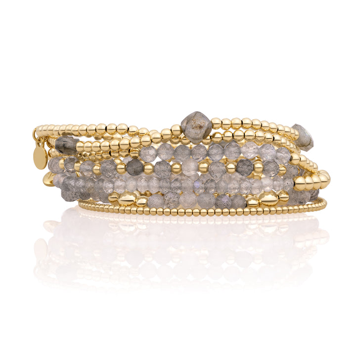 Labradorite Bold Mix Saturn Armbanden Stack | Goudkleurig