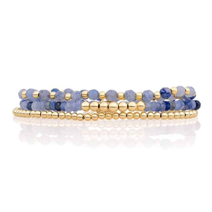 Blue Aventurine Reverse Universe Saturn Bracelets Stack | Gold Plated