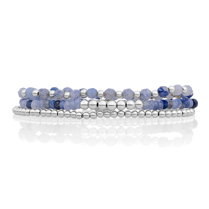 Blue Aventurine Reverse Universe Saturn Bracelets Stack | Silver