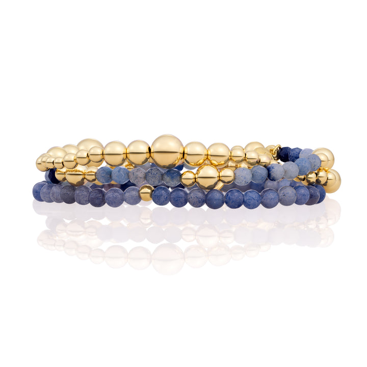 Blue Aventurine Wave Bold Mix Armbänder Stapel | Gold -gelöscht