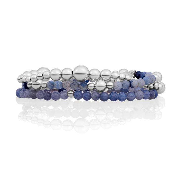 Blue Aventurine Wave Bold Mix Armbänder Stapel | Silber