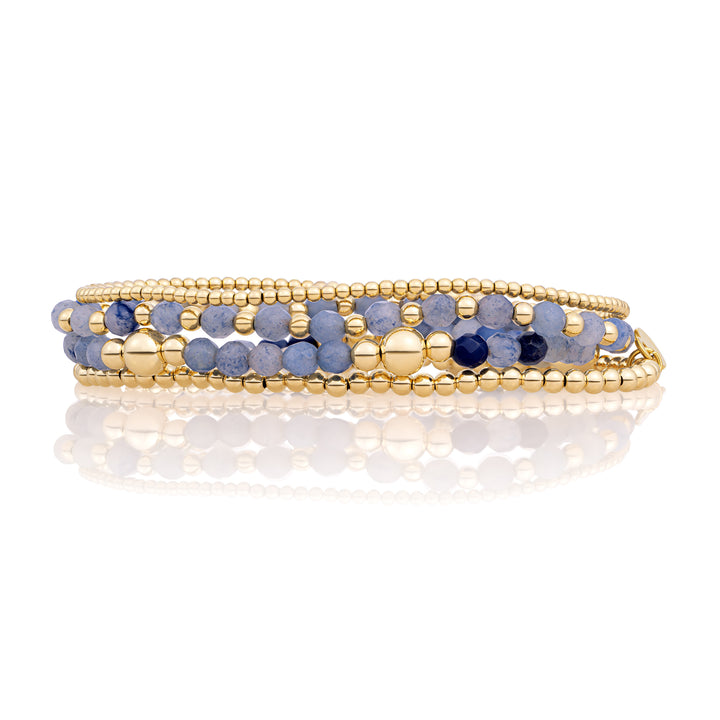 Blau Aventurin Interstellar Saturn Armbänder Stack | Gold -gelenkt