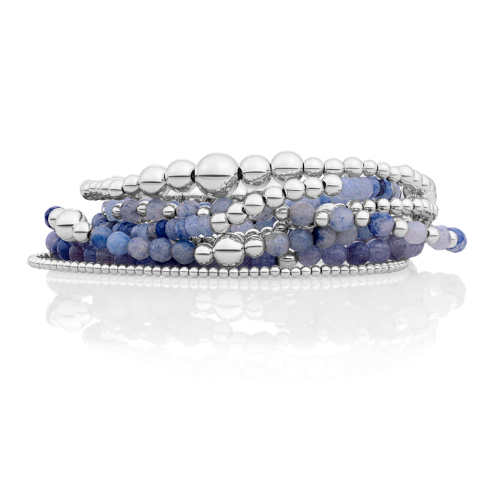 Blue Aventurine Wave Mix Saturn Armbanden Stack | Zilver