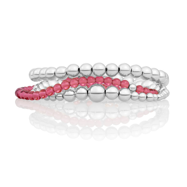 Fuschia Quartz Saturn Wave Mix Bracelets Stack | Silver