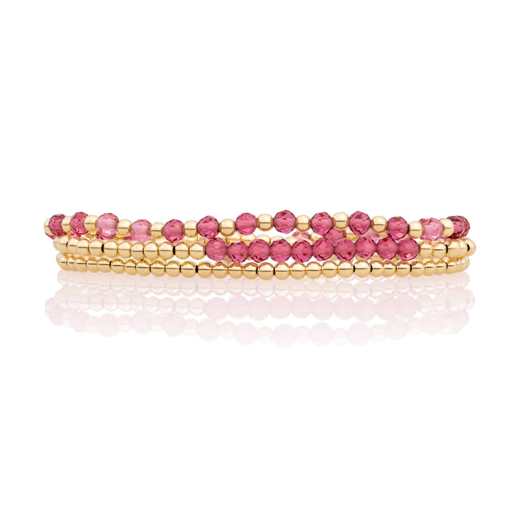 Fuschsia Quartz Interstellar Universe Bracelets Stack | Gold Plated