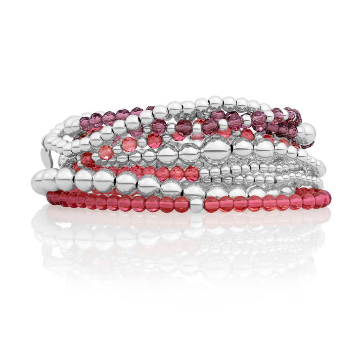 Aubergine & Fuchsia Quartz Saturn Wave Mix Bracelande Stack | Silver