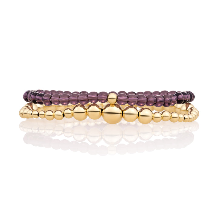 Aubergine Quartz Wave Saturn Armbanden Stack | Goudkleurig