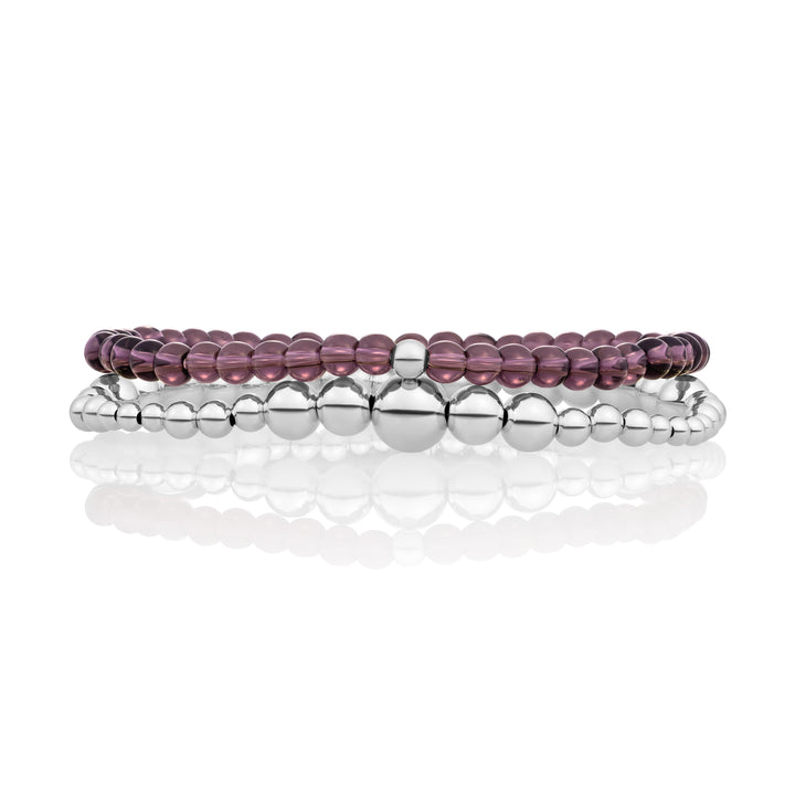 Aubergine Quartz Welle Saturn Armbänder Stack | Silber